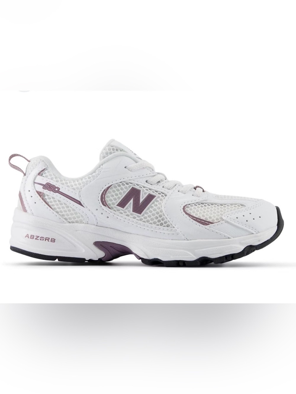 New Balance Kids White Sneakers with Plum Accents